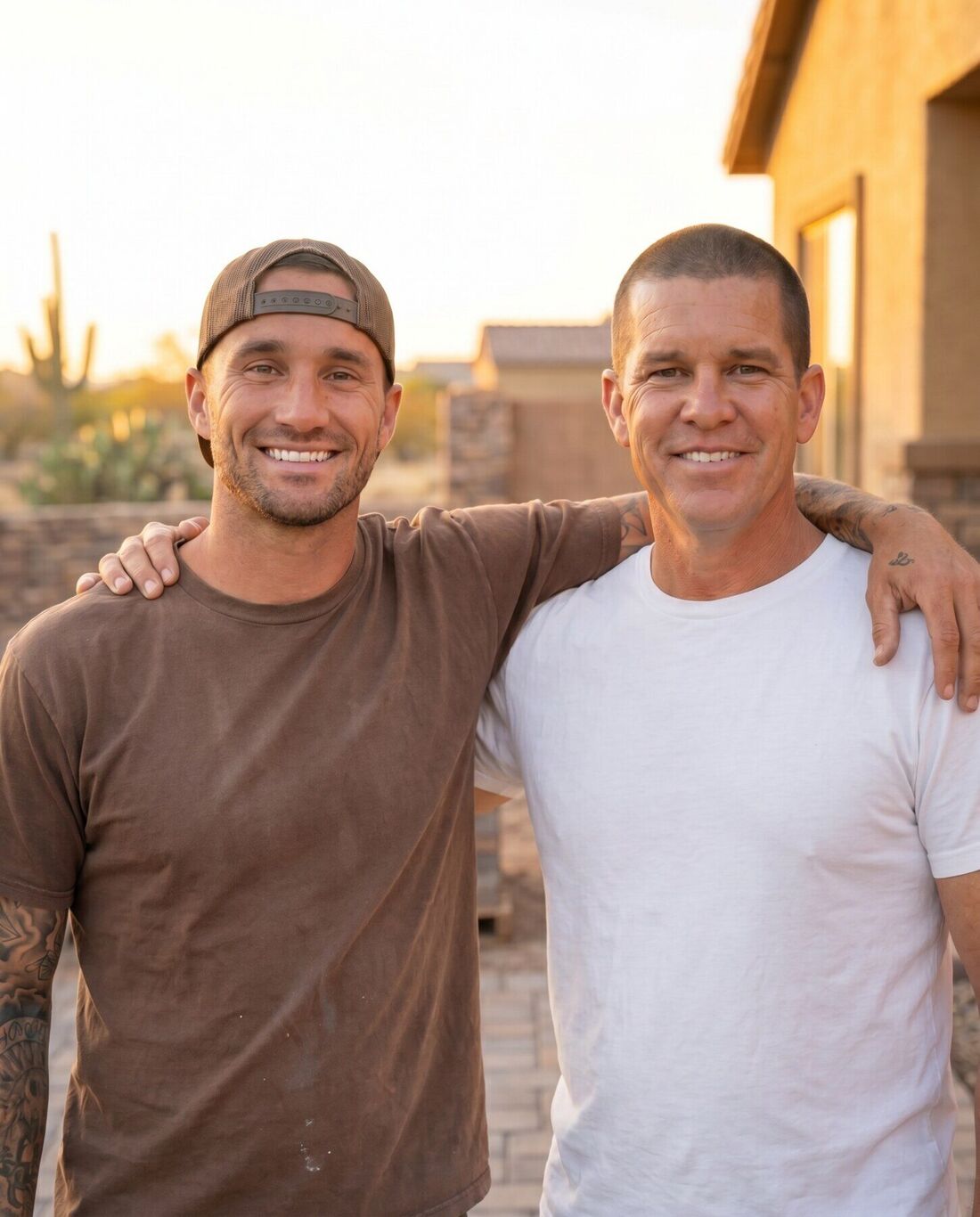 Bob Askey and his son Kyle on a finished paver patio in Lake Havasu City