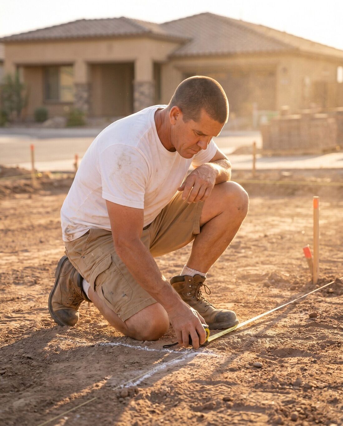 Bob Askey measuring and reading the grade on a job site in Lake Havasu City